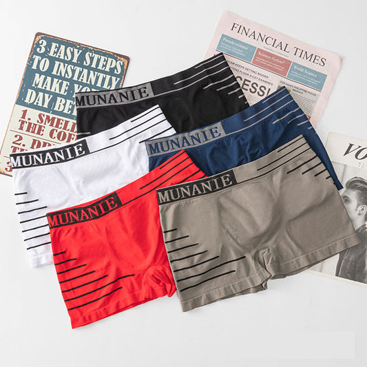 New Japanese Style Seamless Men's Boxer Briefs Letters Print Sports Running Boxer Shorts Male Mid-waist Panties