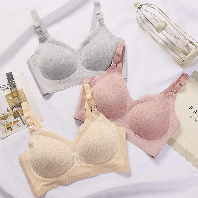 Wire Free Laser Cutting Cotton Nursing Bra Front Closure Design Breastfeeding Bra Lace Maternity Bra