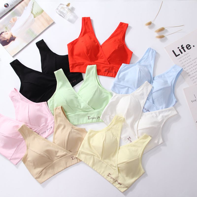 Breathable Cotton Pregnant Women's Underwear Criss-Cross Vest Removable Pad Wireless Pregnancy Nursing Bra