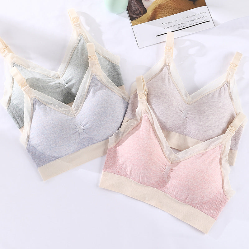 New Pregnant Women Breastfeeding Underwear Modal Front Buckle Postpartum High Elastic Gathered Nursing Bra With Removable Padded