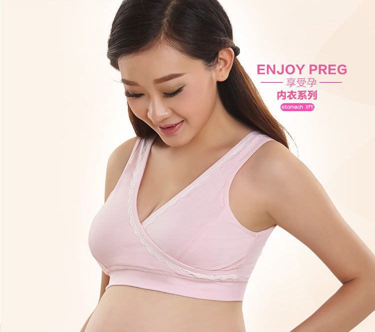 Pregnancy Bralette Comfortable Cotton V Neck Criss-Cross Nursing Bra Breastfeeding Elastic Push Up Maternity Feeding Bra