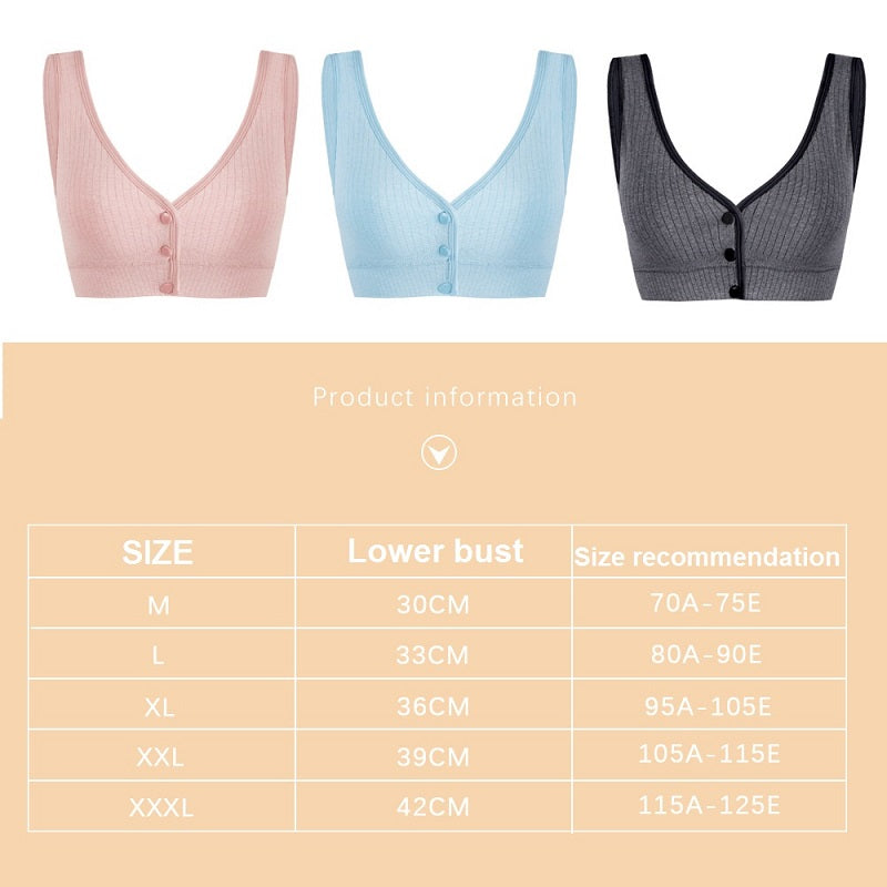 Front Closure Plus Size Women's Feeding Bra Fat Mother Comfortable Seamless Nursing Bra Removable Double Straps Postnatal Bra