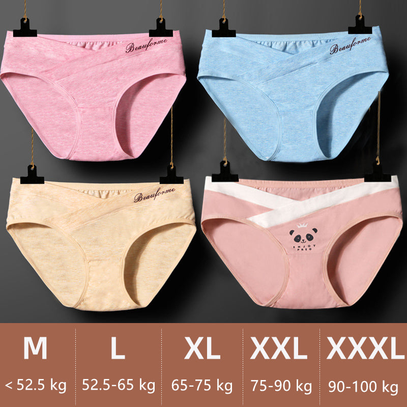 4 Piece Pregnancy Underwear Low Waist Briefs Cute Cartoon Under Bump Cross-Criss Maternity Panties