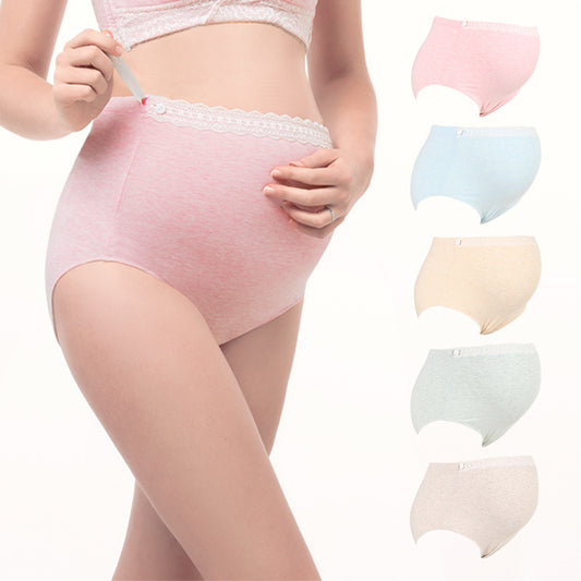 Plus Size Adjustable High Waist Pregnancy Panties Cotton Lace Pregnant Briefs Over the Bump Breathable Maternity Panties