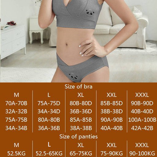 Plus Size Cotton Pregnancy Maternity Underwear V Neck Cross-Criss Wireless Breastfeeding Bralette Panties Briefs Nursing Bra Set