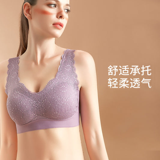 Thailand Latex Wireless Bra One-piece Gathered Underwear for Women Comfortable Lace Sleeping Bralette