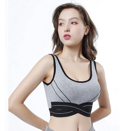 New fashion front cross-criss shockproof fitness vest female backless removable padded running yoga sports bra