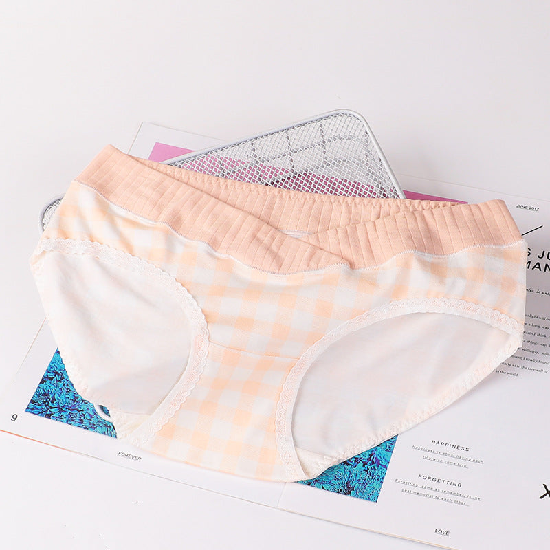 New Pregnant Women's Underwear Plaid Low-waist Breathable Pregnancy Maternity Panties Belly Support Briefs