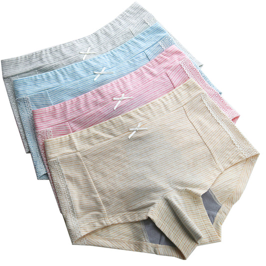 New striped skin friendly women's boxer briefs bow lace large size pregnant women's panties