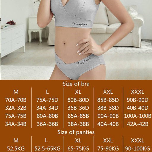 Plus Size Cotton Pregnancy Maternity Underwear V Neck Cross-Criss Wireless Breastfeeding Bralette Panties Briefs Nursing Bra Set