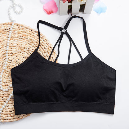 Ladies Fitness Underwear Removable Padded Crossing Open Back Halter Seamless Yoga Sport Bra Top
