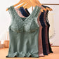 Cotton terry lace slim thermal seamless underwear soft women winter V-neck vest with removable pad