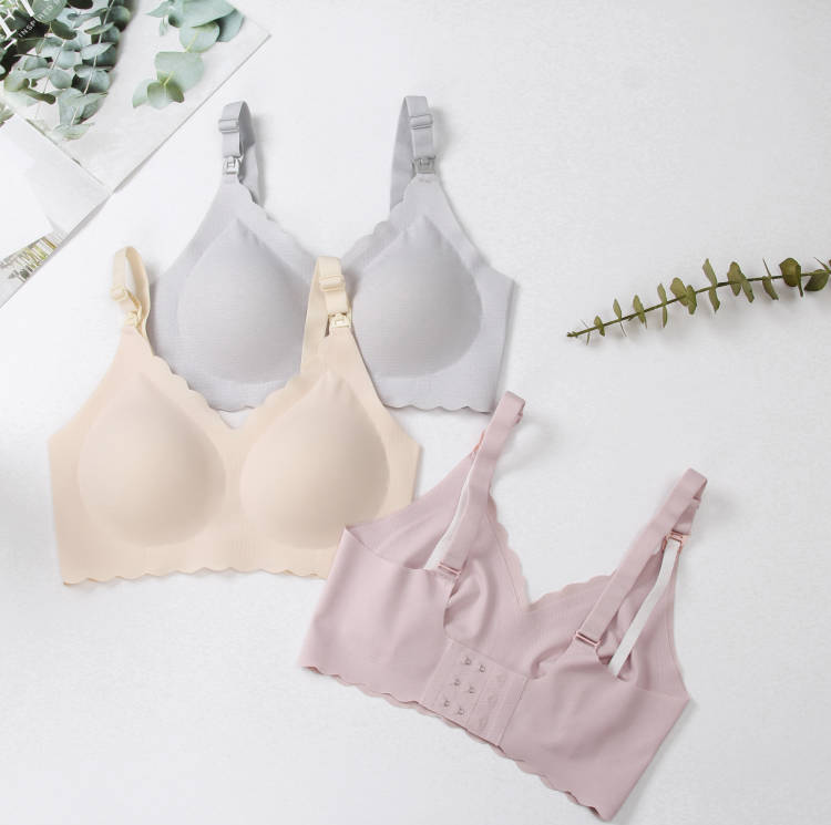 Laser Cutting Breastfeeding Nursing Bra Removable Padded Full Cover Bra Nursing Breathable Wireless Maternity Bra