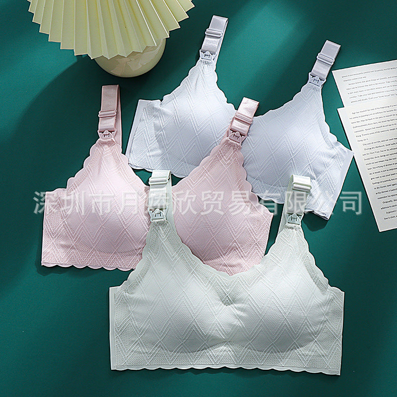 Fashion Women's Breastfeeding Bra Gathered Thin Breathable Postpartum Maternity Nursing Bra Push Up