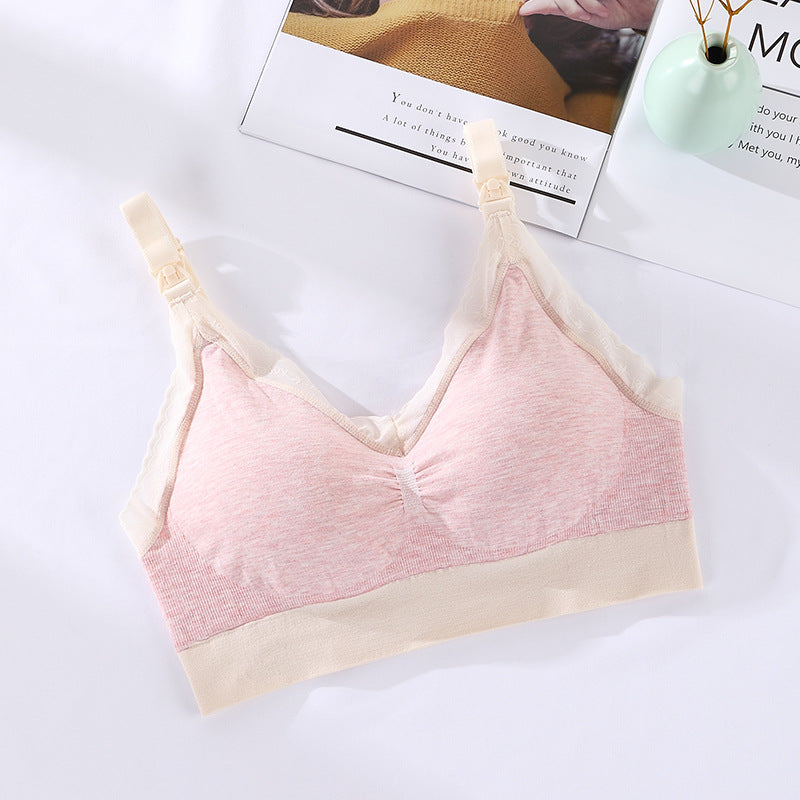 New Pregnant Women Breastfeeding Underwear Modal Front Buckle Postpartum High Elastic Gathered Nursing Bra With Removable Padded