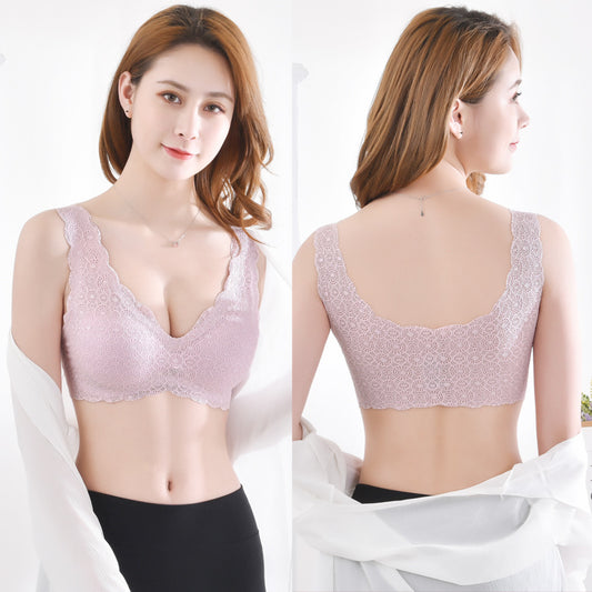 Japanese Style New Ice Silk Laser Cutting Bras Floral Lace Sexy Wireless Underwear Sports Vest Bra for Women