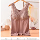 Cotton terry lace slim thermal seamless underwear soft women winter V-neck vest with removable pad