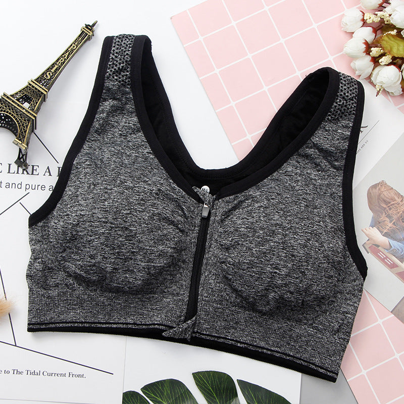 Front zipper sports bra shockproof breathable running vest yoga top wire free fitness yoga bra for women