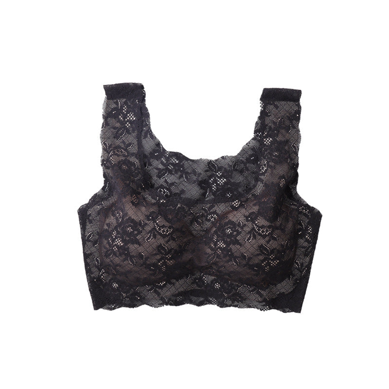 Women Comfortable Wireless Padded Bra One-Piece Sports Yoga Bralette Floral Lace Crop Top Bra