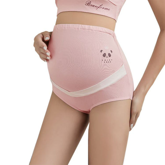 Breathable plus size cute cartoon print maternity underwear adjustable high waist over bump belly lift pregnant women's panties
