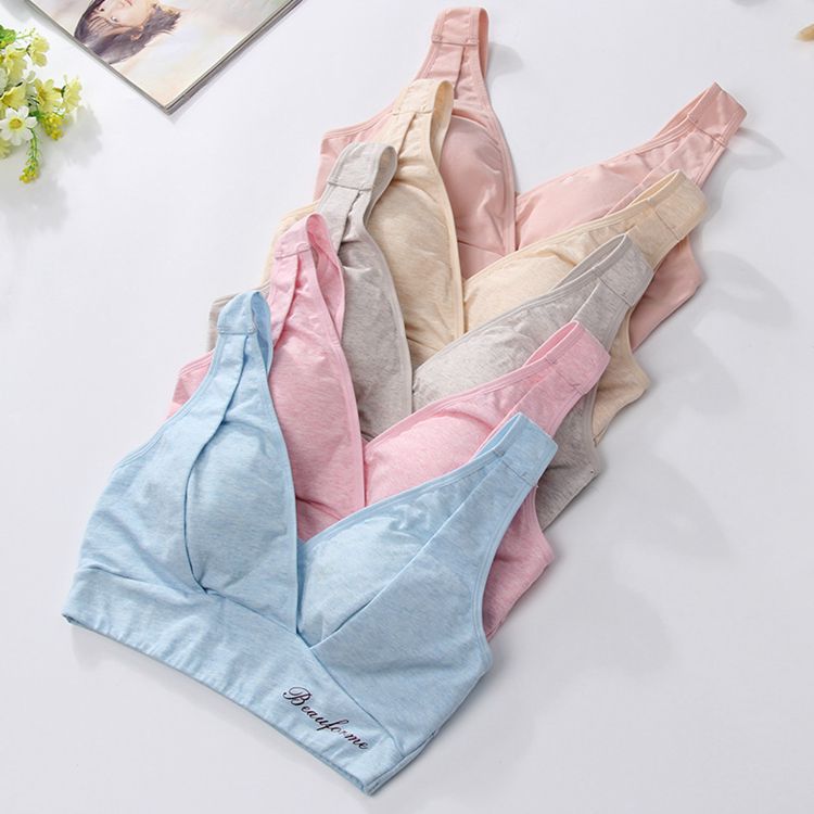 High elastic breathable wireless nursing bra cotton side closure breastfeeding underwear removable padded maternity bra