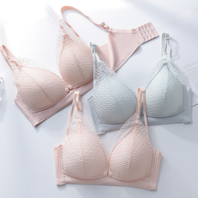 Soft Lace Breastfeeding Bra Gathered Nursing Underwear Comfortable Baby Feeding Pregnant Women's Lingerie Bras Front Open Buckle