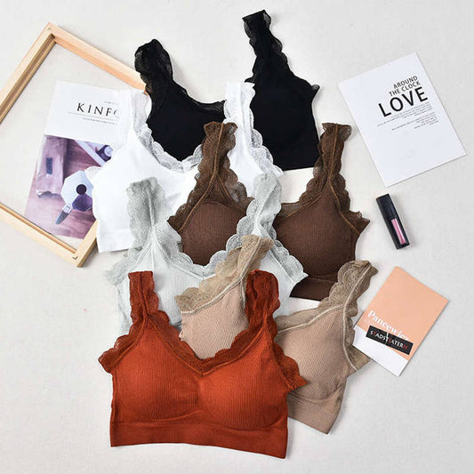 Summer yoga bra tank top soft lace seamless bra casual breathable wireless removable pad vest