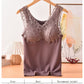 Cotton terry lace slim thermal seamless underwear soft women winter V-neck vest with removable pad