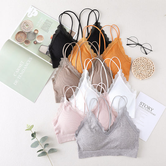 Lace sexy bra top push up wireless removable padded bralette