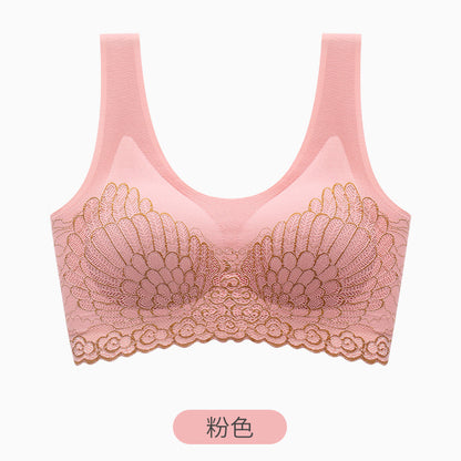 Women Comfortable Sexy Full Cup Bra Vest Lace Latex Padded Bralette One-Piece Wireless Plus Size Wire-free Bra