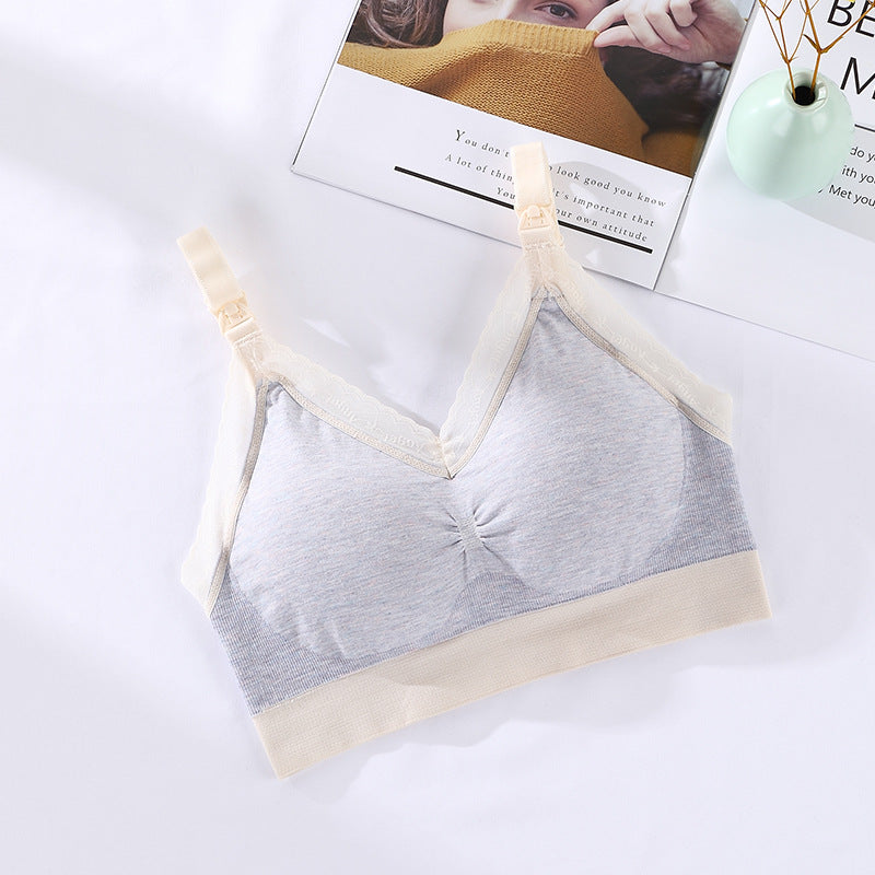 New Pregnant Women Breastfeeding Underwear Modal Front Buckle Postpartum High Elastic Gathered Nursing Bra With Removable Padded