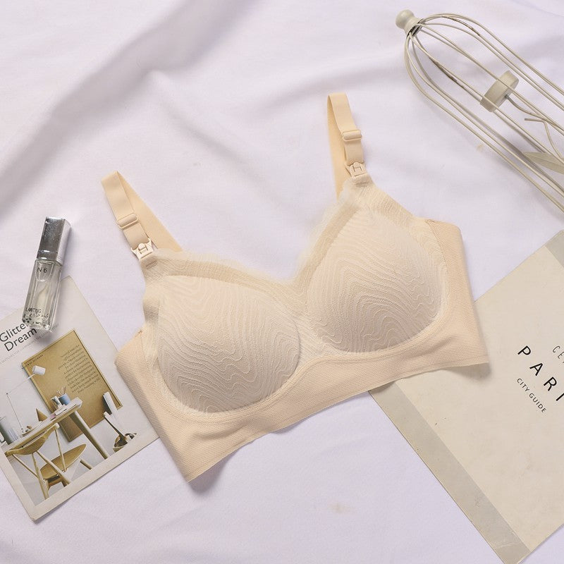 Wire Free Laser Cutting Cotton Nursing Bra Front Closure Design Breastfeeding Bra Lace Maternity Bra