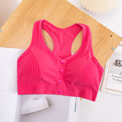 Summer Removable Pad Front Open Button Yoga Sports Bra Sexy Cardigan Tank Tops Sleeveless Fitness Camisole
