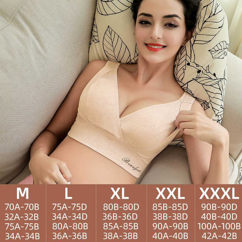 High elastic breathable wireless nursing bra cotton side closure breastfeeding underwear removable padded maternity bra