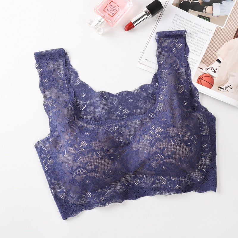 Women Comfortable Wireless Padded Bra One-Piece Sports Yoga Bralette Floral Lace Crop Top Bra