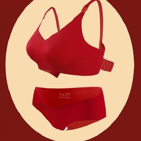 Nursing Underwear Set New Year Gift Set Red Underwear Wireless Maternity Bra Nursing Bra Low Waist Hip Lifting Panties