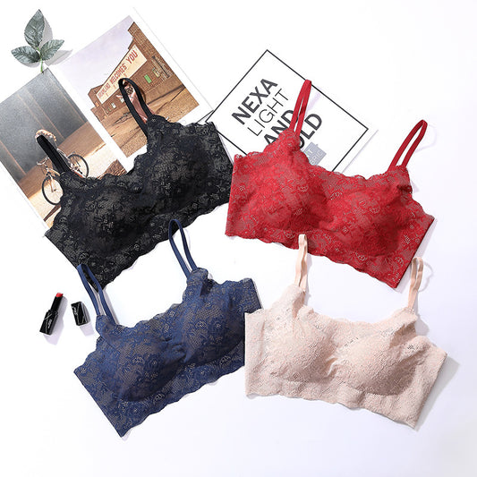New Arrival Sexy Lace Ice Silk One-Piece Wireless Underwear Comfortable Push Up Sleeping Bra For Women