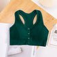 Summer Removable Pad Front Open Button Yoga Sports Bra Sexy Cardigan Tank Tops Sleeveless Fitness Camisole
