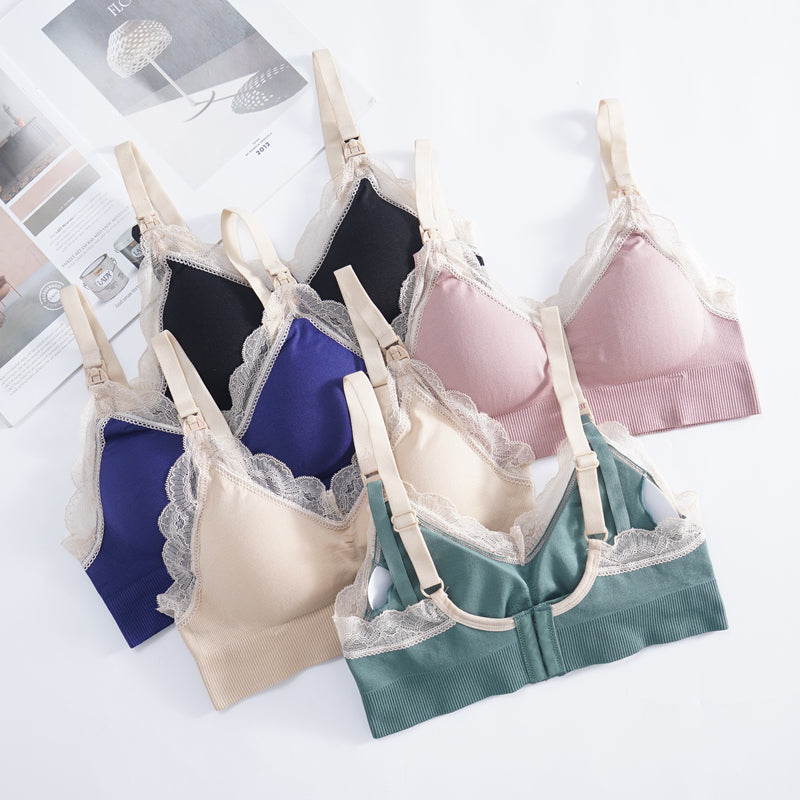 Wireless Front Open Nursing Bra Soft Lace Breathable Seamless Maternity Breastfeeding Bras For Pregnant Women