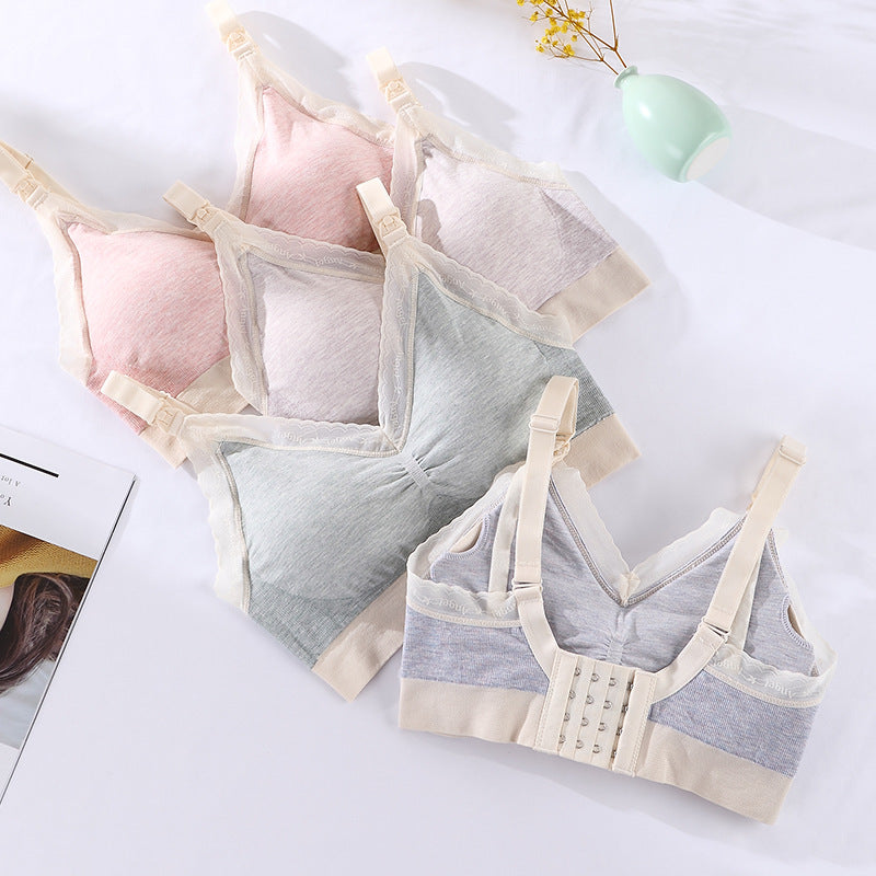 New Pregnant Women Breastfeeding Underwear Modal Front Buckle Postpartum High Elastic Gathered Nursing Bra With Removable Padded