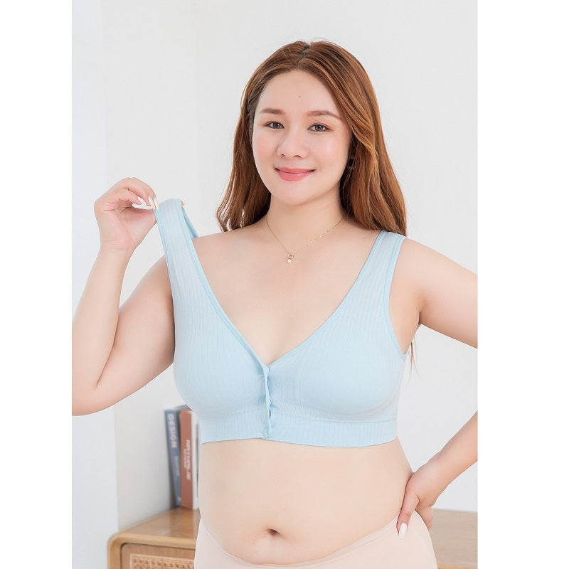 Front Closure Plus Size Women's Feeding Bra Fat Mother Comfortable Seamless Nursing Bra Removable Double Straps Postnatal Bra