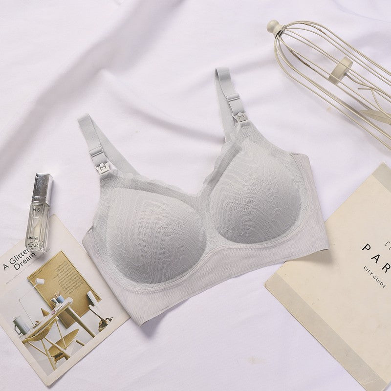 Wire Free Laser Cutting Cotton Nursing Bra Front Closure Design Breastfeeding Bra Lace Maternity Bra