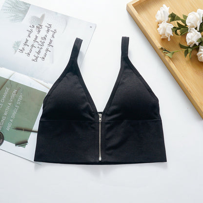 Fashion front zipper removable padded vest bra stretchy backless wireless sports yoga bra