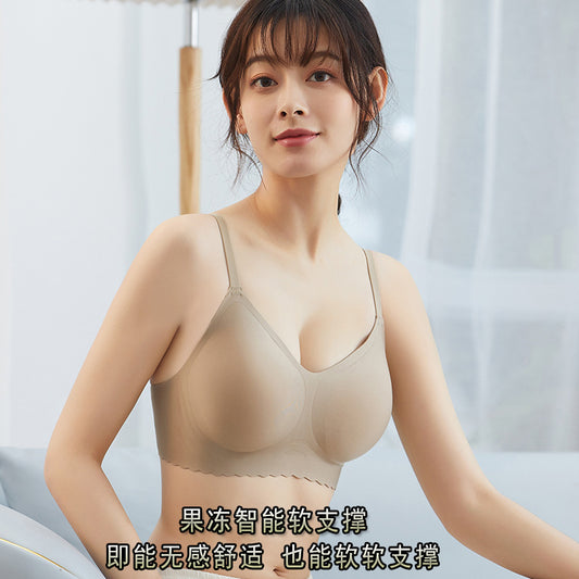 New Small Wave Jelly Soft Support V-neck Thin Shoulder Strap Vest Back Hook Bra Comfortable Seamless Underwear Ladies