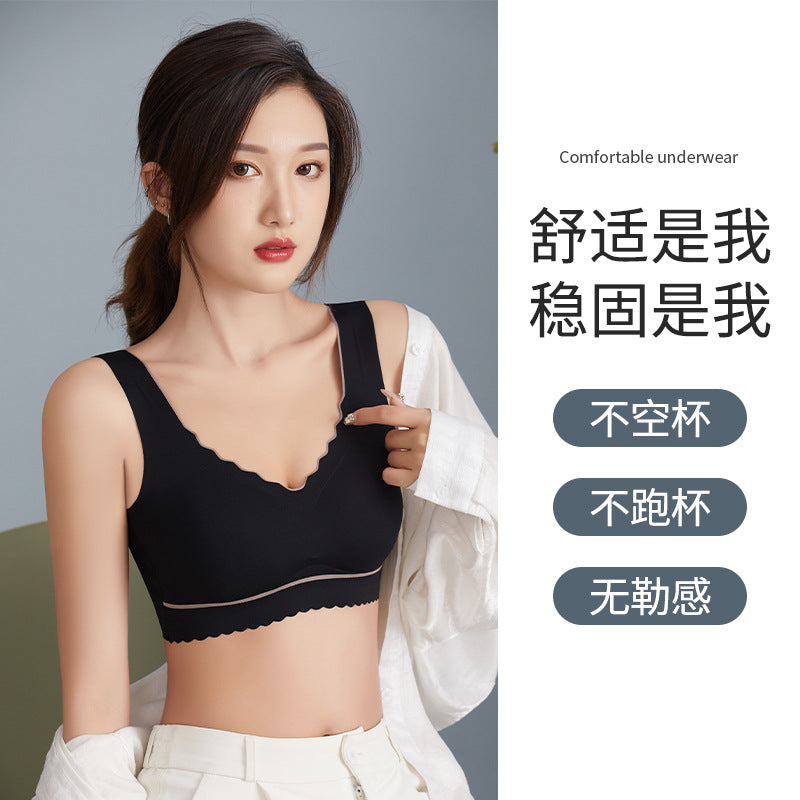 Yunduo Traceless Floret Underwear Women's No Steel Ring Bra Big Breasts Show Small Sports Girl Vest Anti-sagging Bra