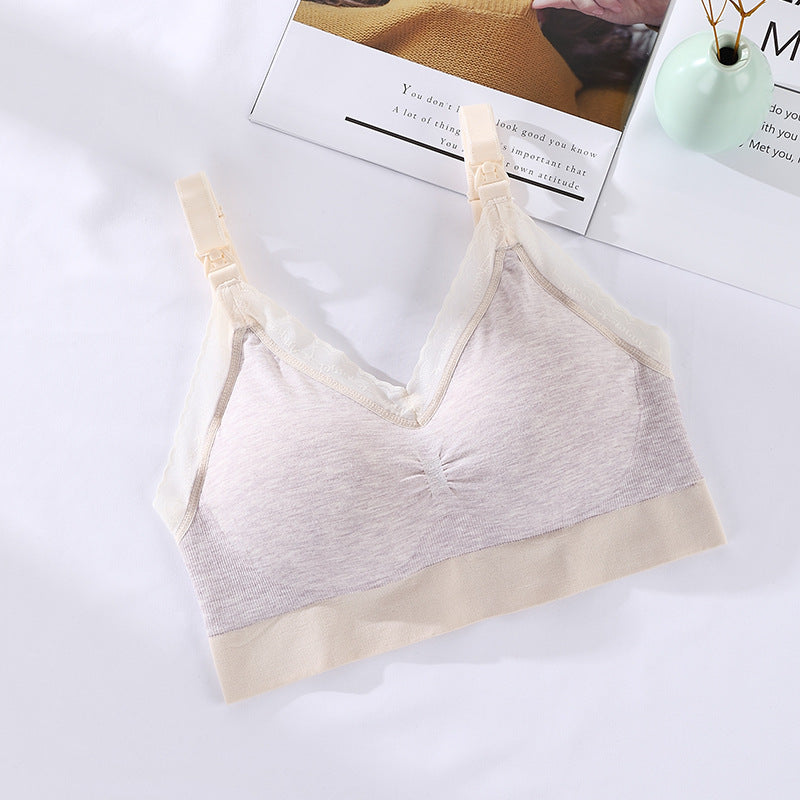 New Pregnant Women Breastfeeding Underwear Modal Front Buckle Postpartum High Elastic Gathered Nursing Bra With Removable Padded