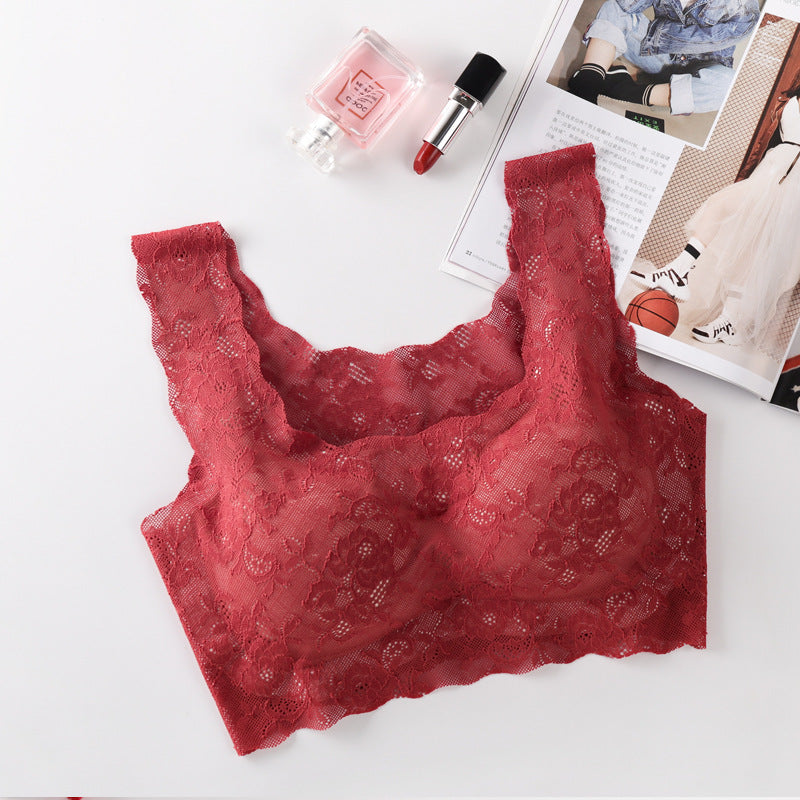 Women Comfortable Wireless Padded Bra One-Piece Sports Yoga Bralette Floral Lace Crop Top Bra